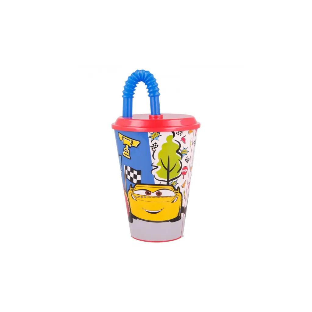 Plastový pohár s vrchnákom a slamkou DISNEY CARS 430ml, 51530