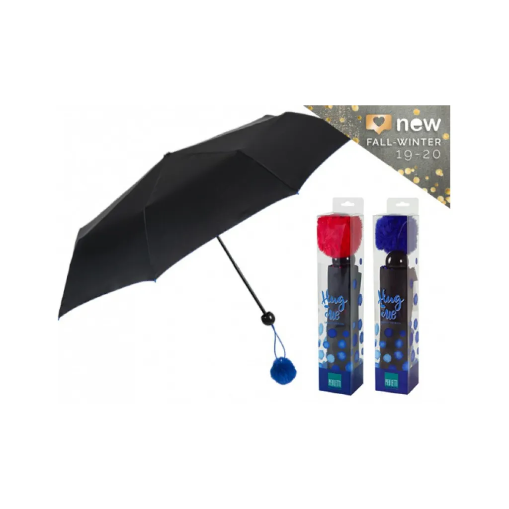 PERLETTI Dámský skladací dáždnik POM-POM / červená, 26098