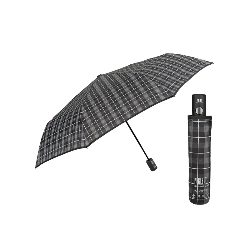 PERLETTI® Pánsky automatický dáždnik TIME / sivý prúžok, 21712