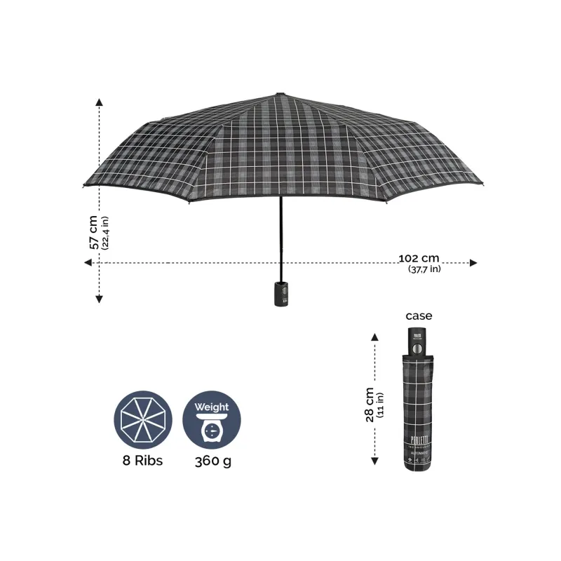 PERLETTI Pánsky automatický dáždnik TIME / sivý prúžok, 21712
