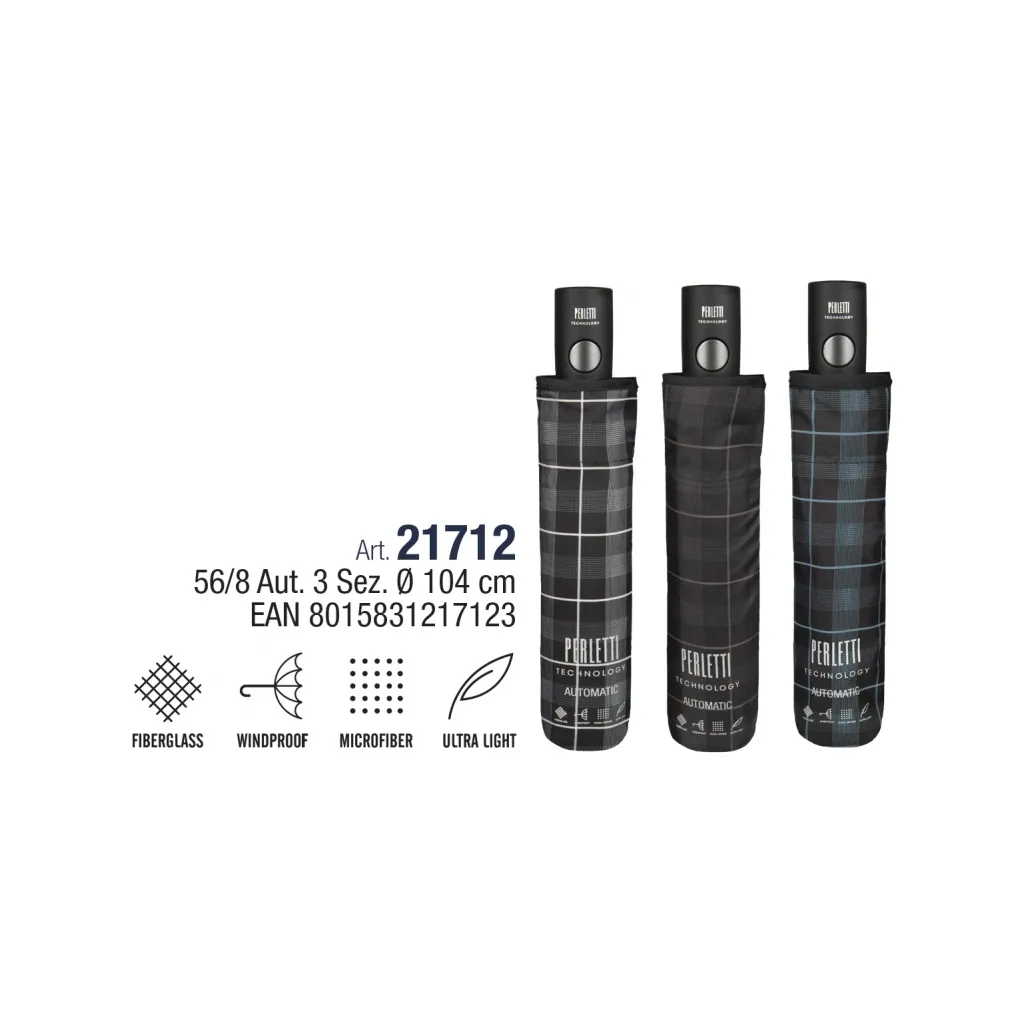 PERLETTI Pánsky automatický dáždnik TIME / sivý prúžok, 21712