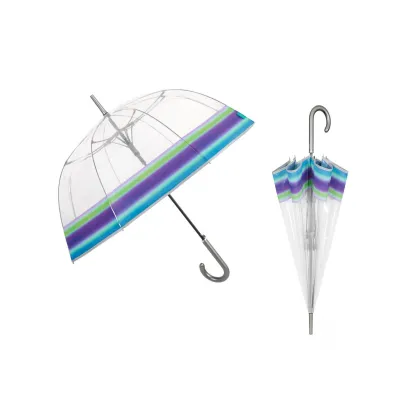 PERLETTI® Dámsky automatický dáždnik COLOR BORDER Transparent / Tyrkysová, 26272