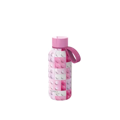 QUOKKA KIDS Nerezová fľaša / termoska s pútkom PINK BRICKS, 330ml, 40142