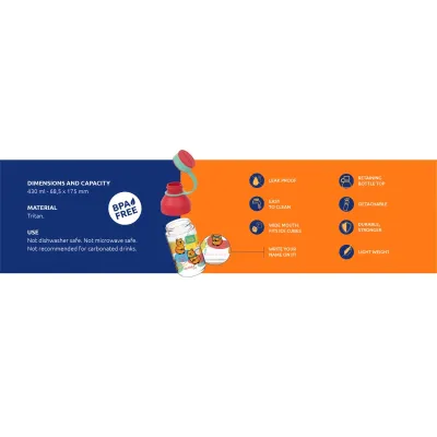 Quokka Kids Ice, Plastová fľaša s pútkom Happy, 430ml, 40155 Quokka Kids Ice, Plastová fľaša s pútkom Happy, 430ml, 40155