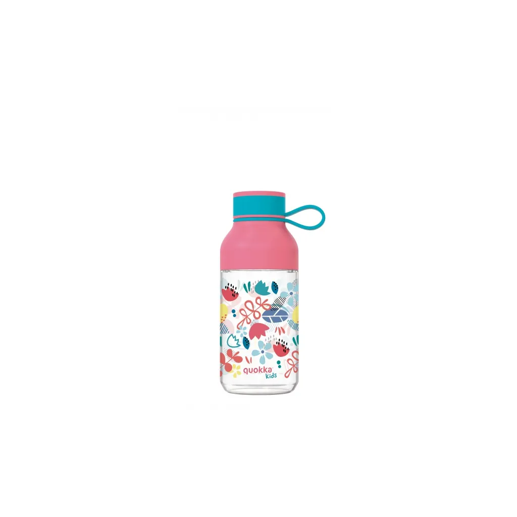 Quokka Kids Ice, Plastová fľaša s pútkom Flowers, 430ml, 40158