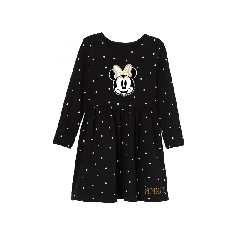Dievčenské bavlnené šaty s dlhým rukávom MINNIE MOUSE Dievčenské bavlnené šaty s dlhým rukávom MINNIE MOUSE