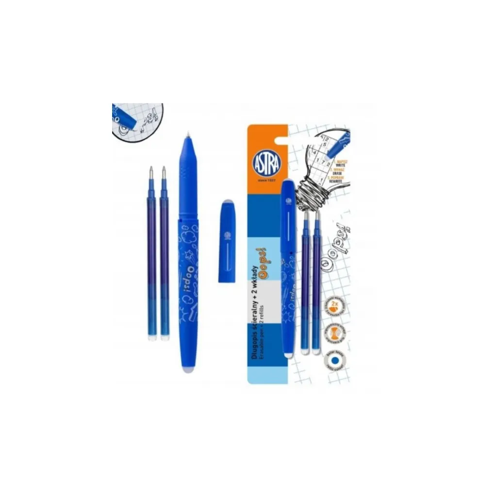 Gumovatelné pero OOPS! 0,6mm, modré, dvě gumy + 2ks náplní, blistr, 201319007