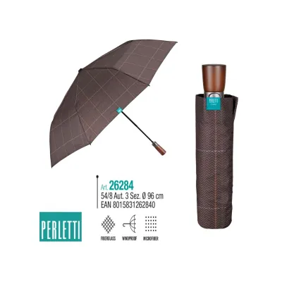 PERLETTI TIME Pánský automatický deštník Scottish / hnědý světlý, 26284 PERLETTI TIME Pánský automatický deštník Scottish / hnědý světlý, 26284