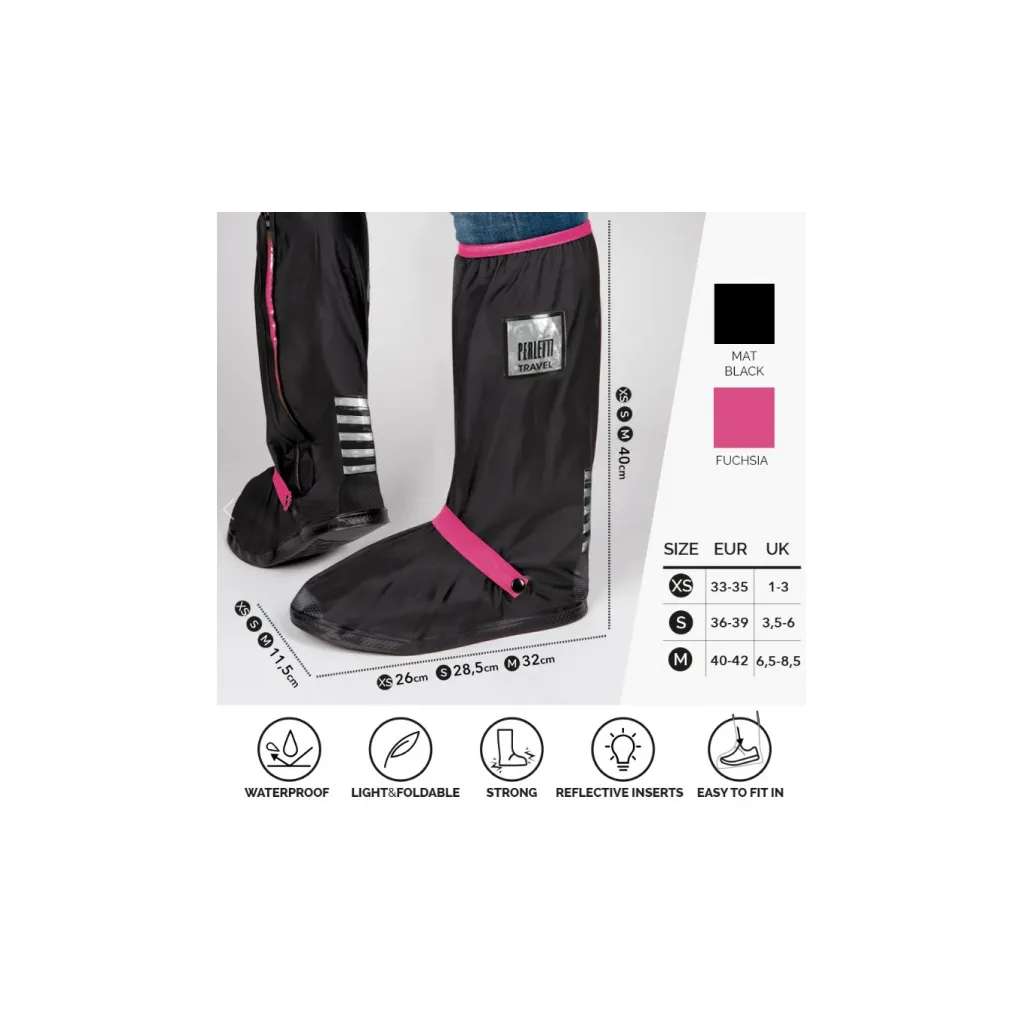 PERLETTI Kvalitní nepromokavé návleky na obuv, velikost M 40/42, Nero/Fuchsia, 95017