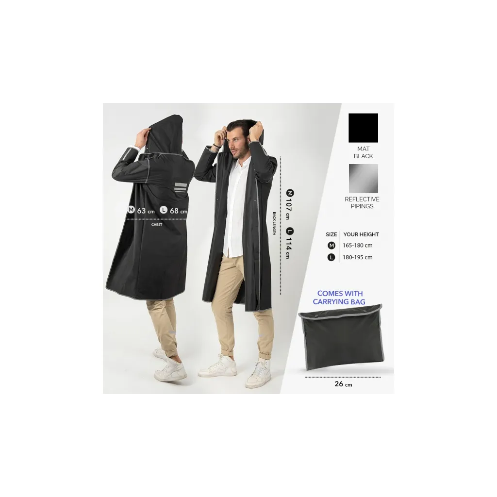 Kvalitný pánsky pršiplášť Perletti Nero/Grey – Reflexný a pohodlný pre daždivé dni