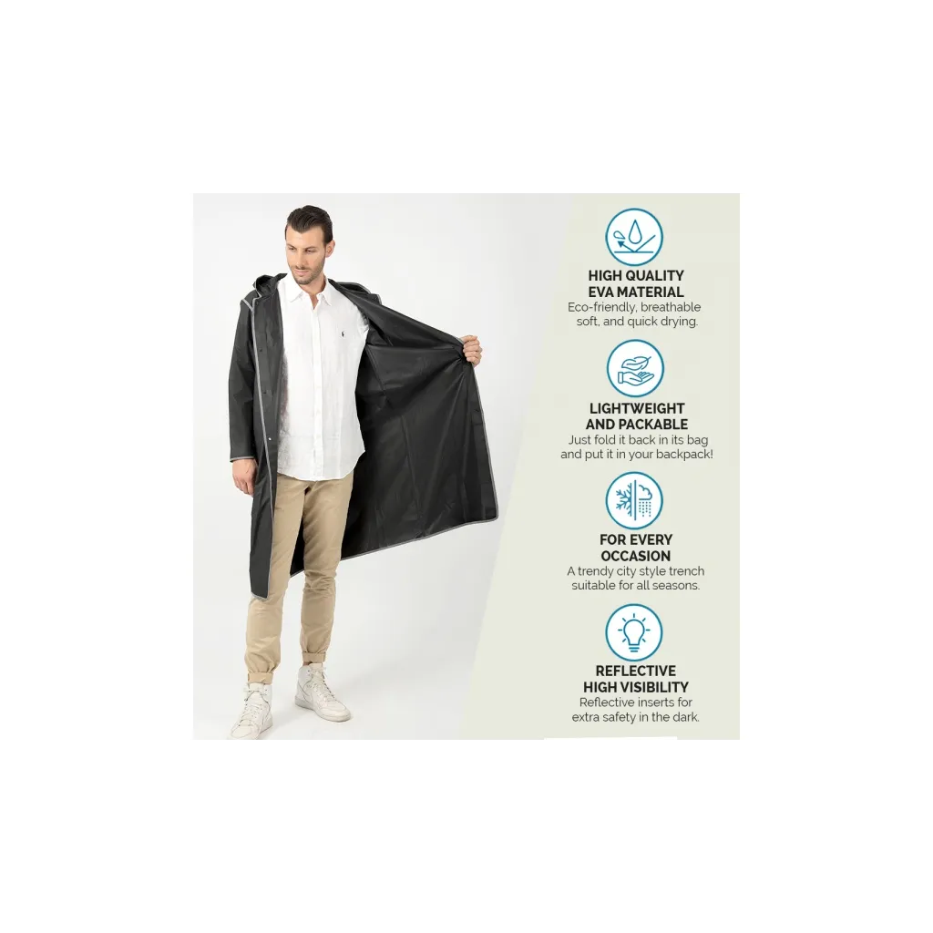 Kvalitný pánsky pršiplášť Perletti Nero/Grey – Reflexný a pohodlný pre daždivé dni