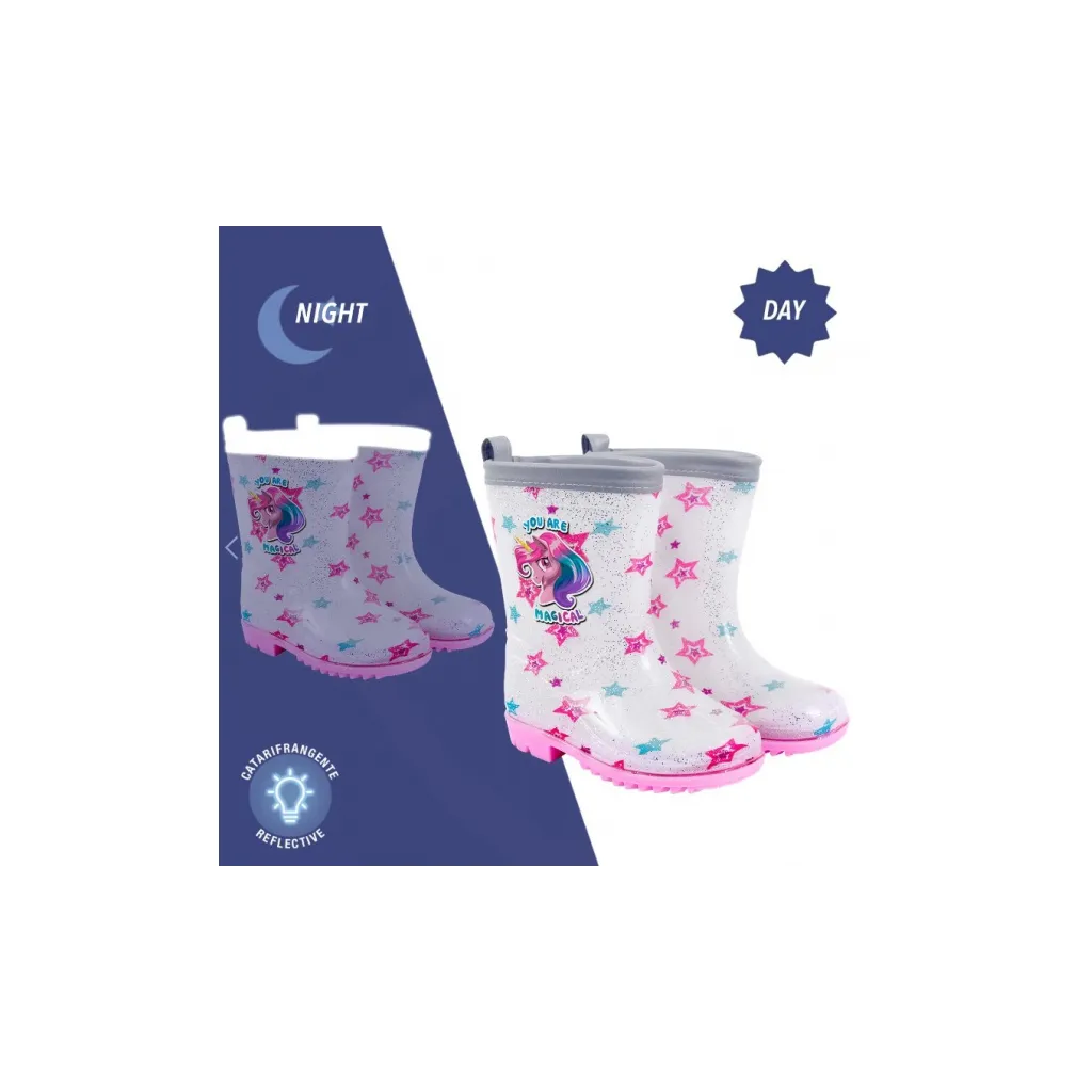 Detské reflexné gumáky Perletti Cool Kids Unicorn – dievčenské gumáky s reflexnými pásmi, 15607