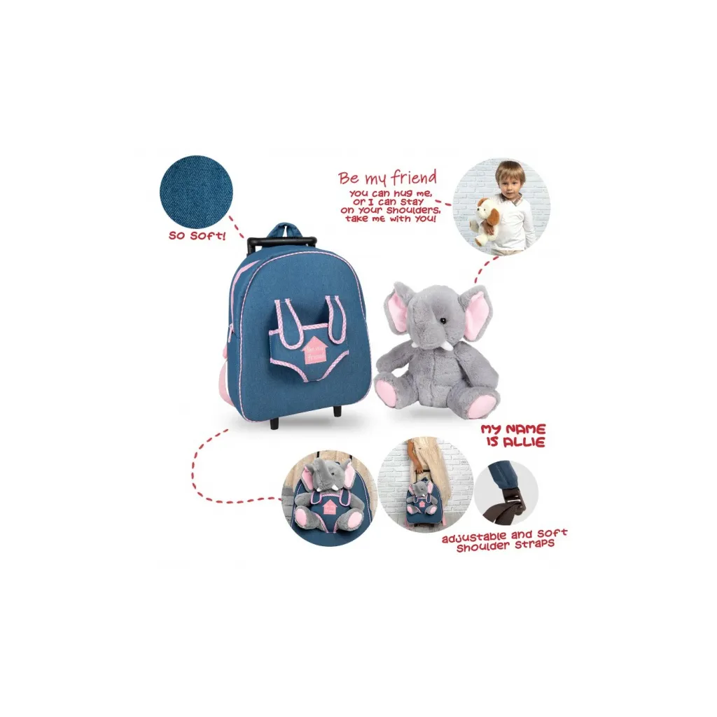 Detský denimový batoh na kolieskach s odnímateľnou hračkou Perletti Toys, DINOSAUR, 13049