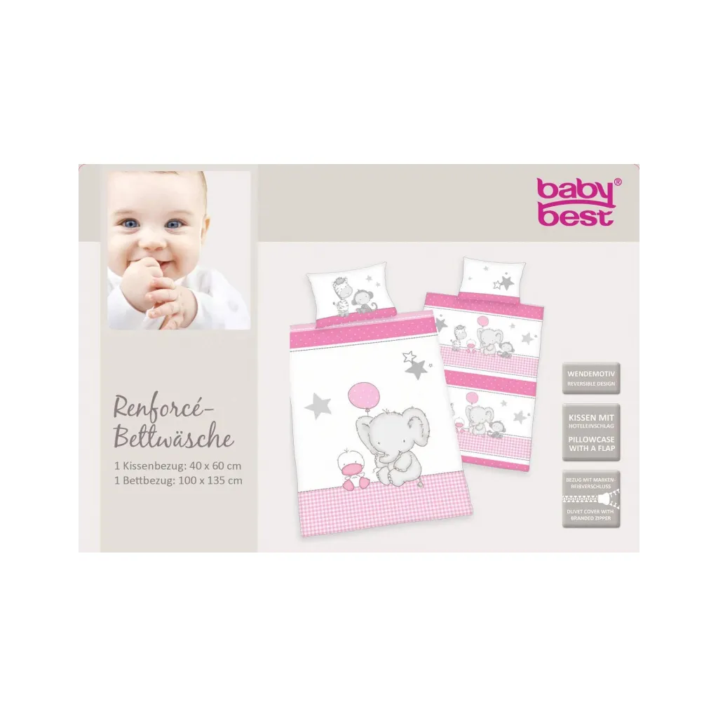 HERDING Dětské povlečení do postýlky SLONÍK A KAČÁTKO, 100/135+40/60