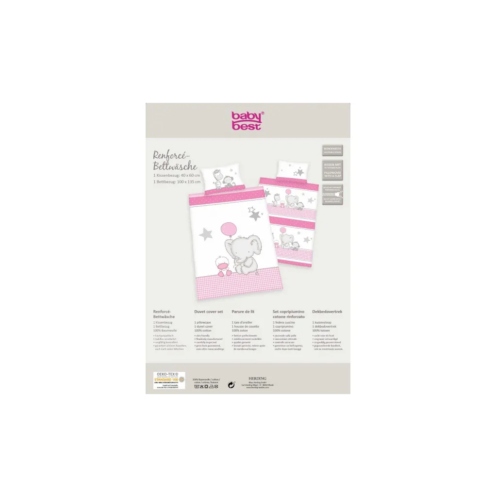 HERDING Dětské povlečení do postýlky SLONÍK A KAČÁTKO, 100/135+40/60