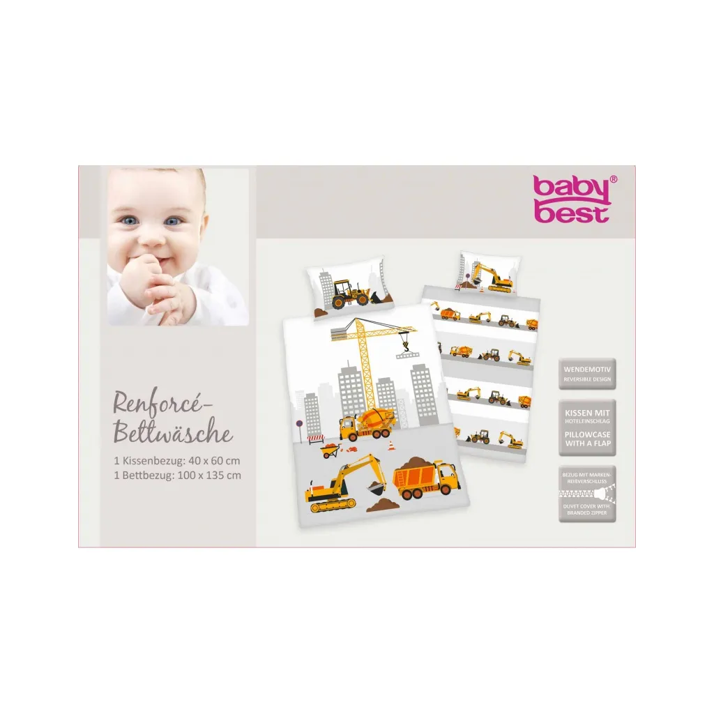 HERDING Detské flanelové obliečky do postieľky STAVBA, 100/135+40/60