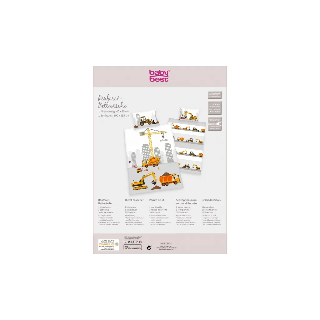 HERDING Detské flanelové obliečky do postieľky STAVBA, 100/135+40/60