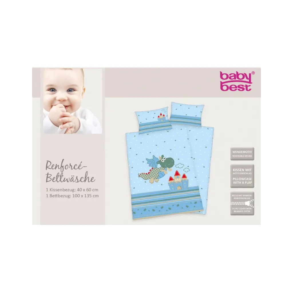 HERDING Detské bavlnené obliečky do postieľky MALÝ DRÁČIK, 100/135+40/60