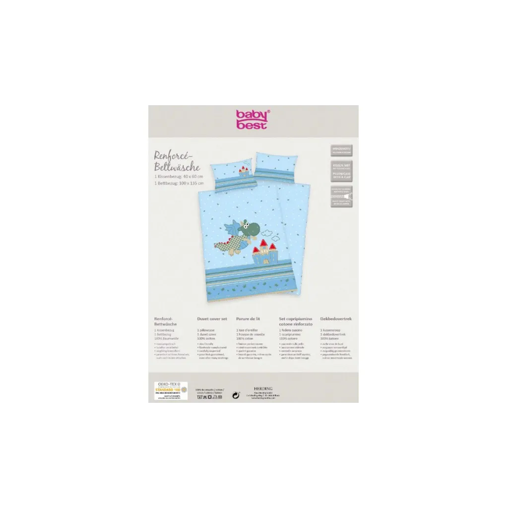 HERDING Detské bavlnené obliečky do postieľky MALÝ DRÁČIK, 100/135+40/60