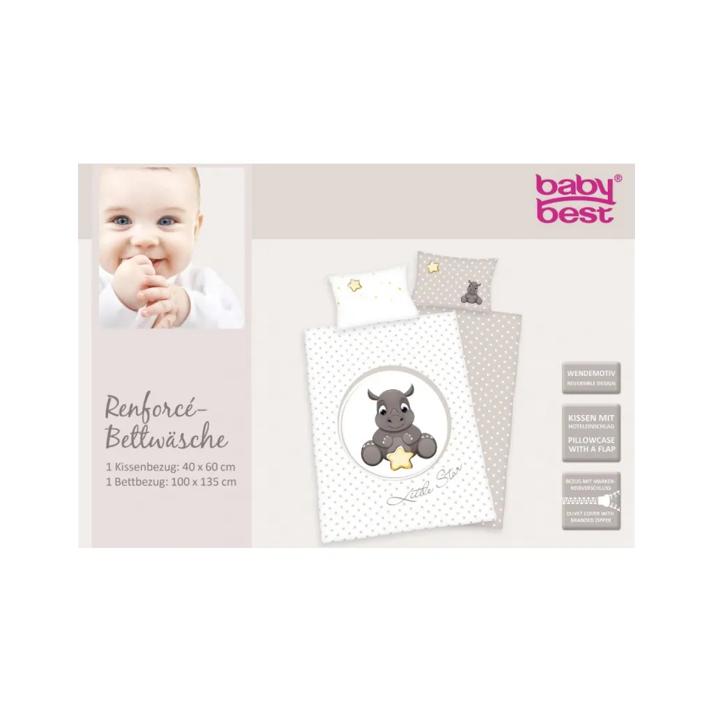 HERDING Detské bavlnené obliečky do postieľky MALÝ NOSOROŽEC, 100/135+40/60