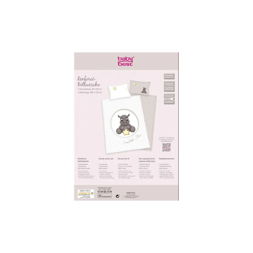 HERDING Detské bavlnené obliečky do postieľky MALÝ NOSOROŽEC, 100/135+40/60