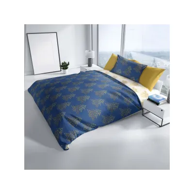 Obojstranné vianočné bavlnené obliečky BLUE/GOLD, 140/200+70/90, ROT221047 Obojstranné vianočné bavlnené obliečky BLUE/GOLD, 140/200+70/90, ROT221047