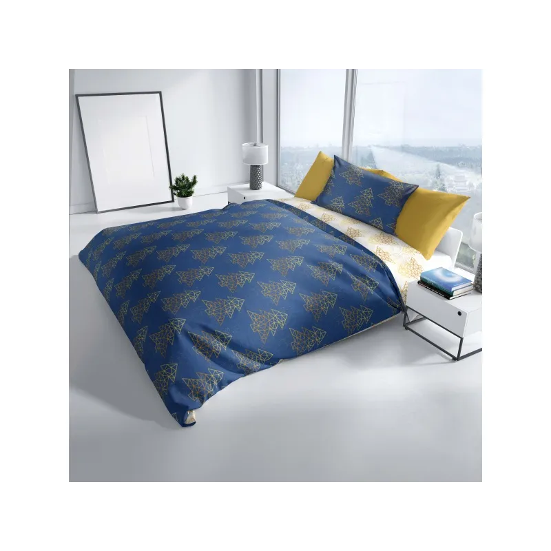 Obojstranné vianočné obliečky na dvojposteľ BLUE/GOLD, 220/200+2x70/80, ROT221047