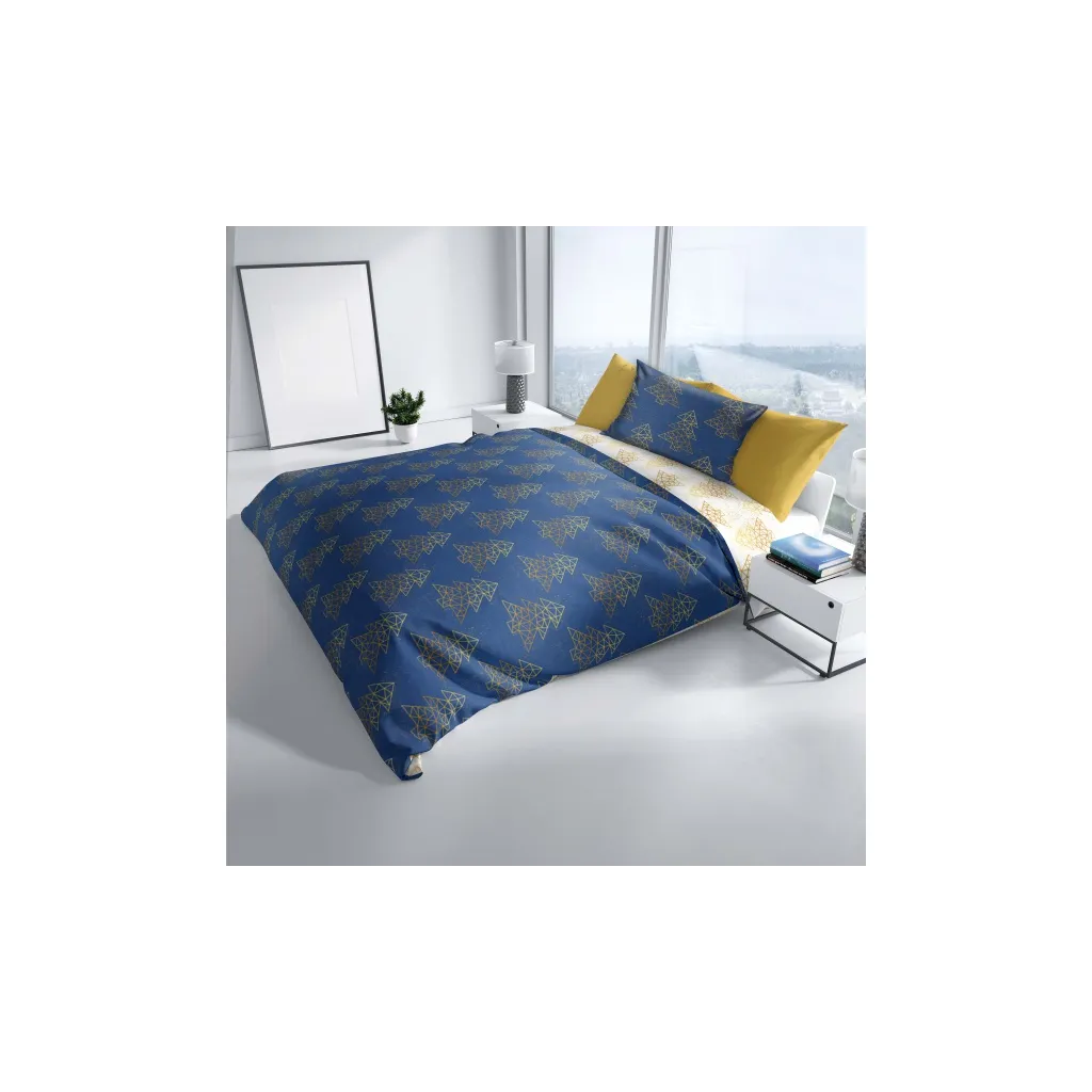 Obojstranné vianočné obliečky na dvojposteľ BLUE/GOLD, 220/200+2x70/80, ROT221047