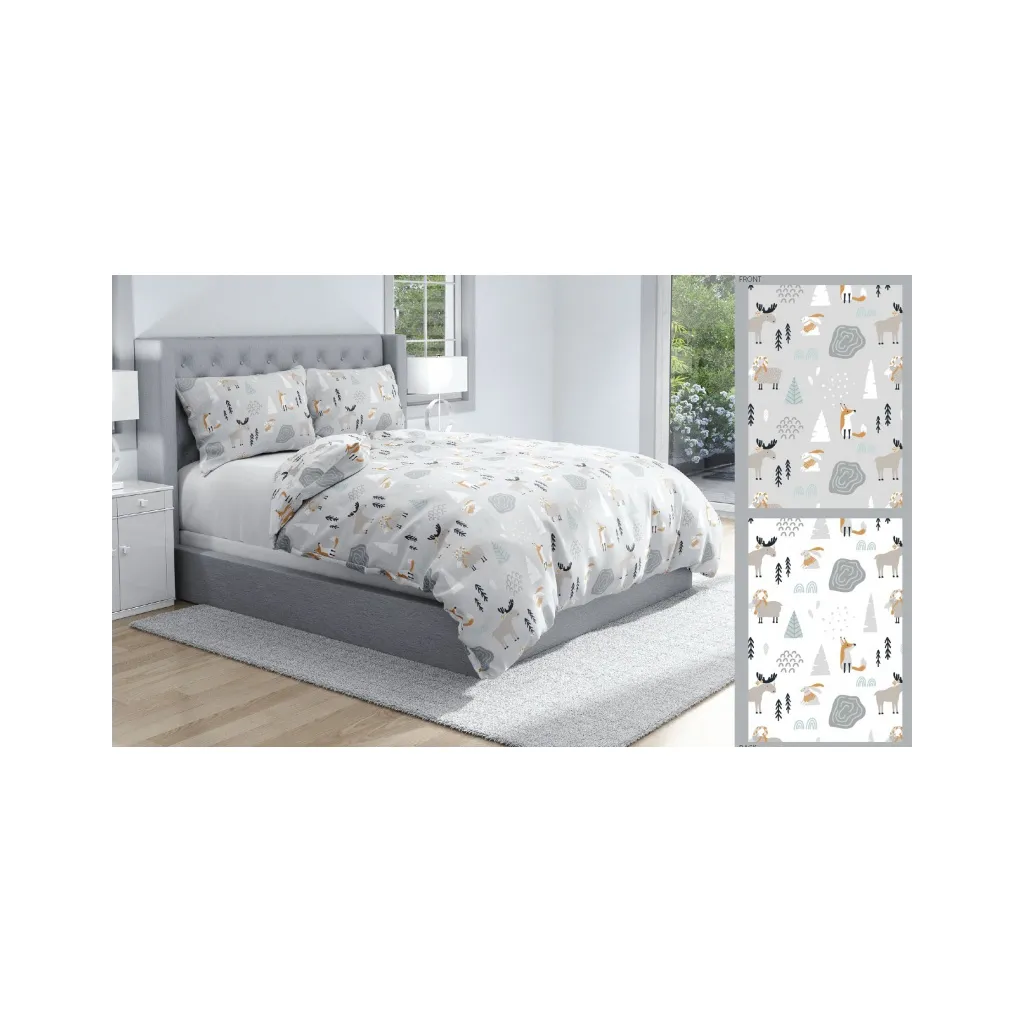 Oboustranné vánoční bavlněné povlečení WOOD ANIMALS, 140/200+70/90, ROT221043