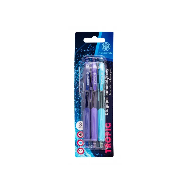 3ks - ASTRAPEN TROPIC, Guľôčkové pero 0,7mm, modré, blister, mix farieb, 201022023 3ks - ASTRAPEN TROPIC, Guľôčkové pero 0,7mm, modré, blister, mix farieb, 201022023