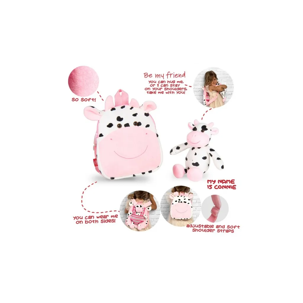 BE MY FRIEND, Dětský oboustranný plyšový batoh s odnímatelnou hračkou KRAVIČKA, 13030