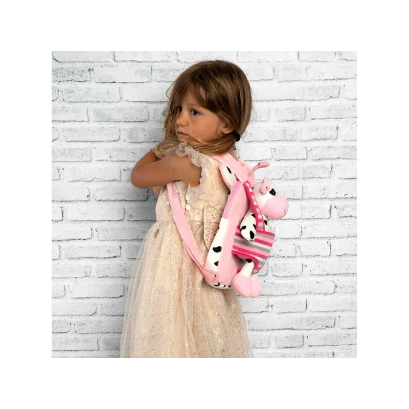BE MY FRIEND, Detský obojstranný plyšový batoh s odnímateľnou hračkou KRAVIČKA, 13030