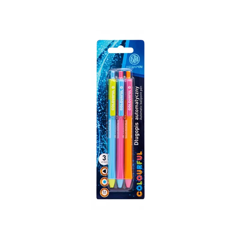 3ks - ASTRAPEN Colorful, Guľôčkové pero 0,6mm, modré, blister, mix farieb, 201022017 3ks - ASTRAPEN Colorful, Guľôčkové pero 0,6mm, modré, blister, mix farieb, 201022017