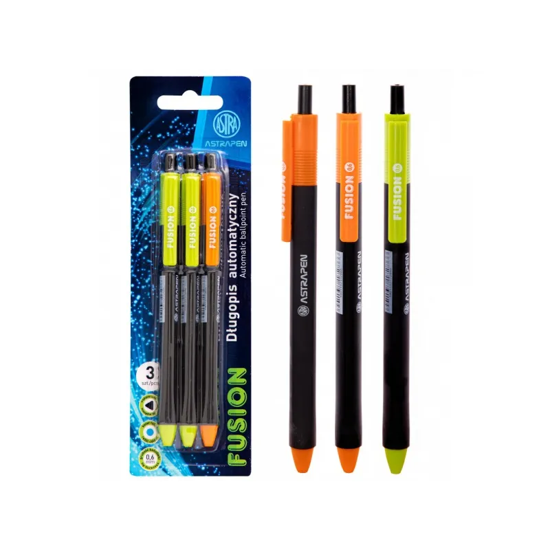 3ks - ASTRAPEN Fusion, Guľôčkové pero 0,6mm, modré, blister, mix farieb, 201022020