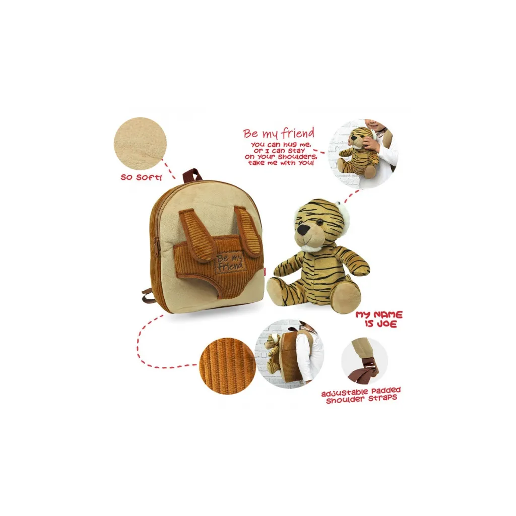BE MY FRIEND, Dětský plyšový batoh s odnímatelnou hračkou TIGER, 13050