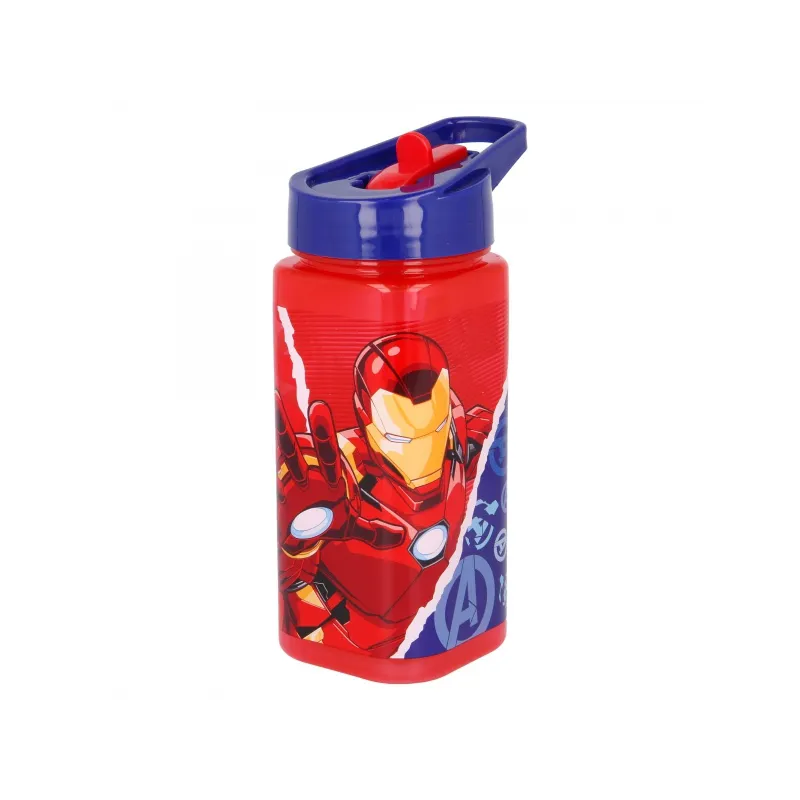 Plastová hranatá fľaša s výsuvnou slamkou AVENGERS, Tritan 530ml, 57714