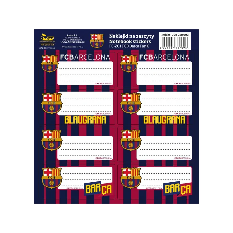Samolepiace štítky na zošity 8ks FC BARCELONA, FC-201, 708018002 Samolepiace štítky na zošity 8ks FC BARCELONA, FC-201, 708018002