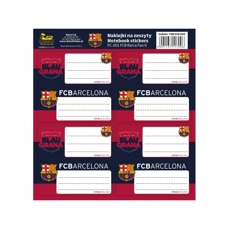 Samolepiace štítky na zošity 8ks FC BARCELONA, FC-201, 708018002