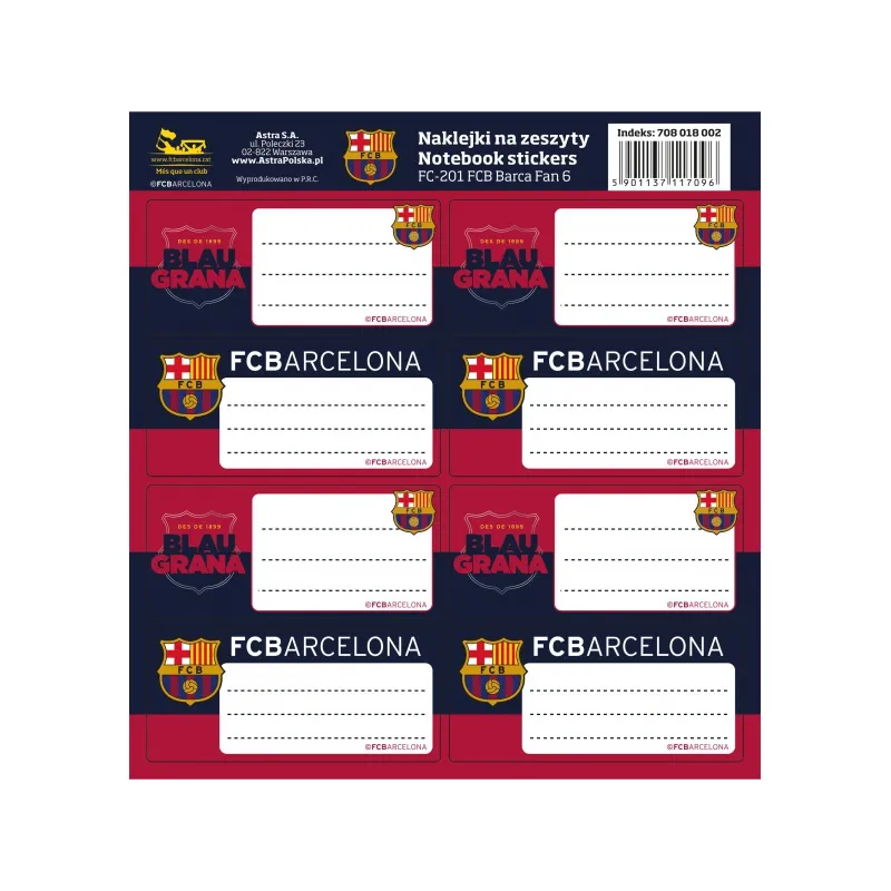 Samolepiace štítky na zošity 8ks FC BARCELONA, FC-201, 708018002 Samolepiace štítky na zošity 8ks FC BARCELONA, FC-201, 708018002