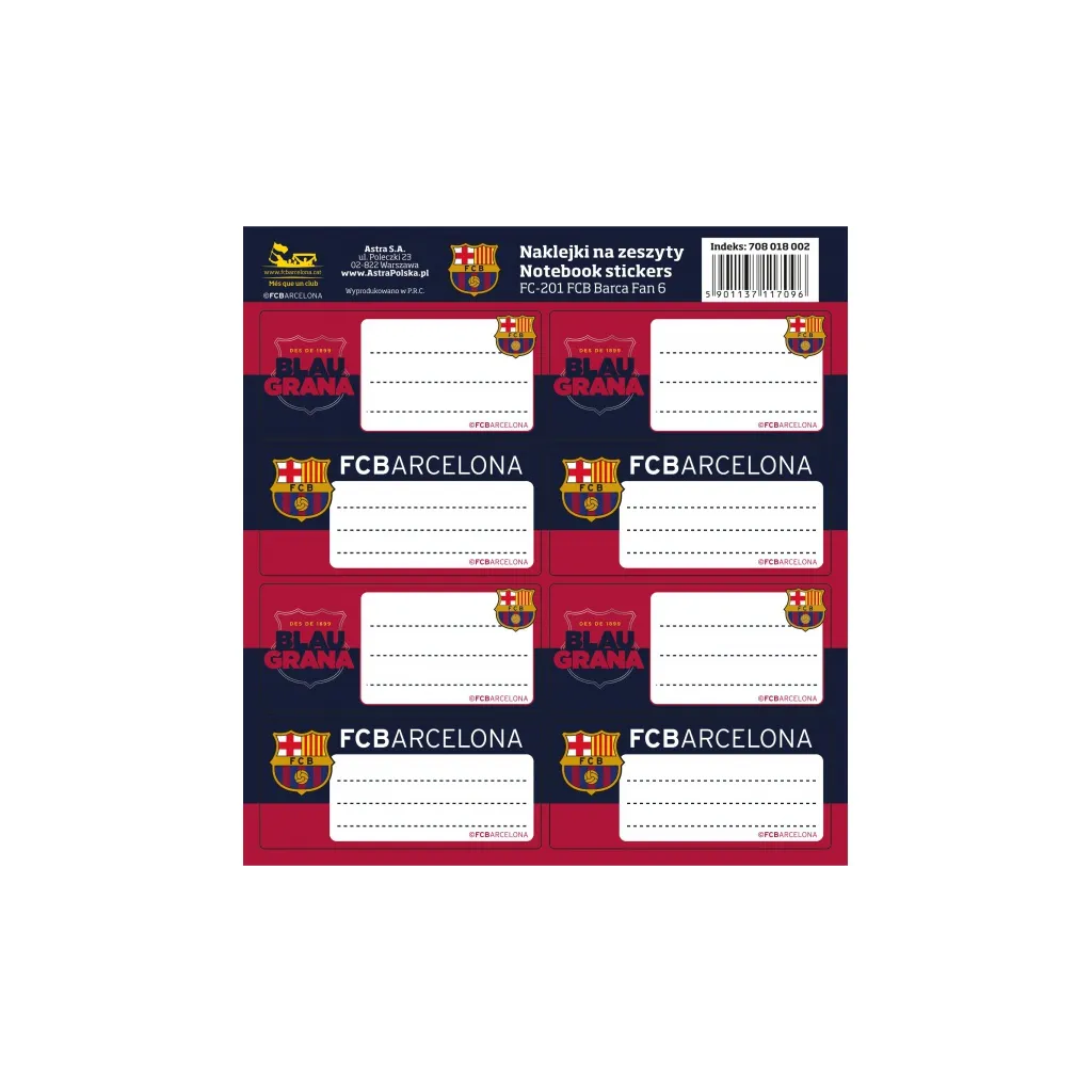 Samolepiace štítky na zošity 8ks FC BARCELONA, FC-201, 708018002