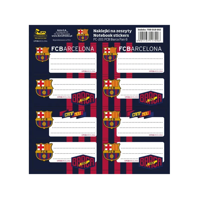 Samolepiace štítky na zošity 8ks FC BARCELONA, FC-201, 708018002 Samolepiace štítky na zošity 8ks FC BARCELONA, FC-201, 708018002