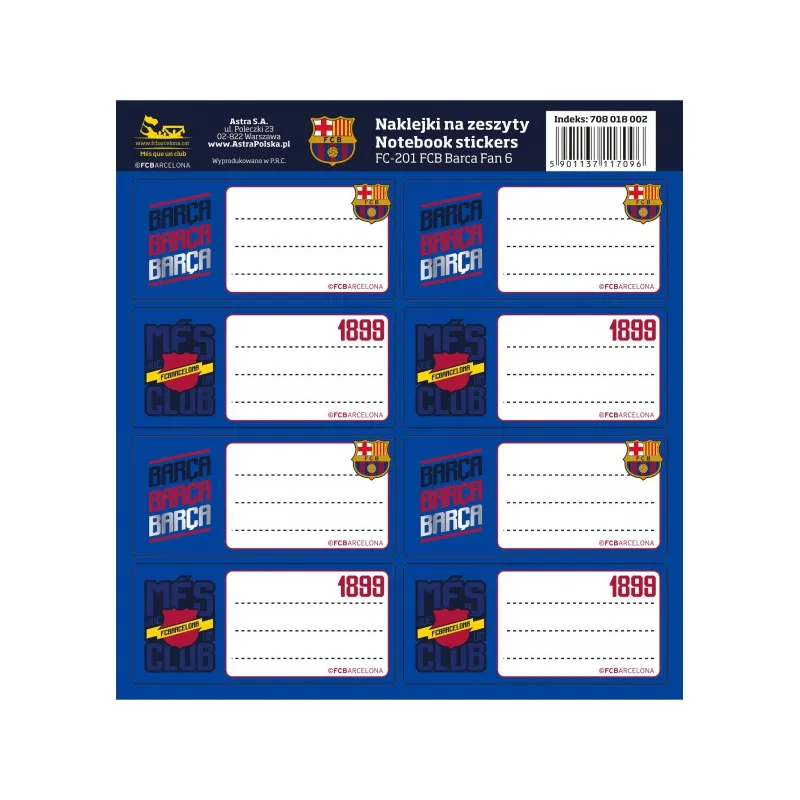 Samolepiace štítky na zošity 8ks FC BARCELONA, FC-201, 708018002 Samolepiace štítky na zošity 8ks FC BARCELONA, FC-201, 708018002