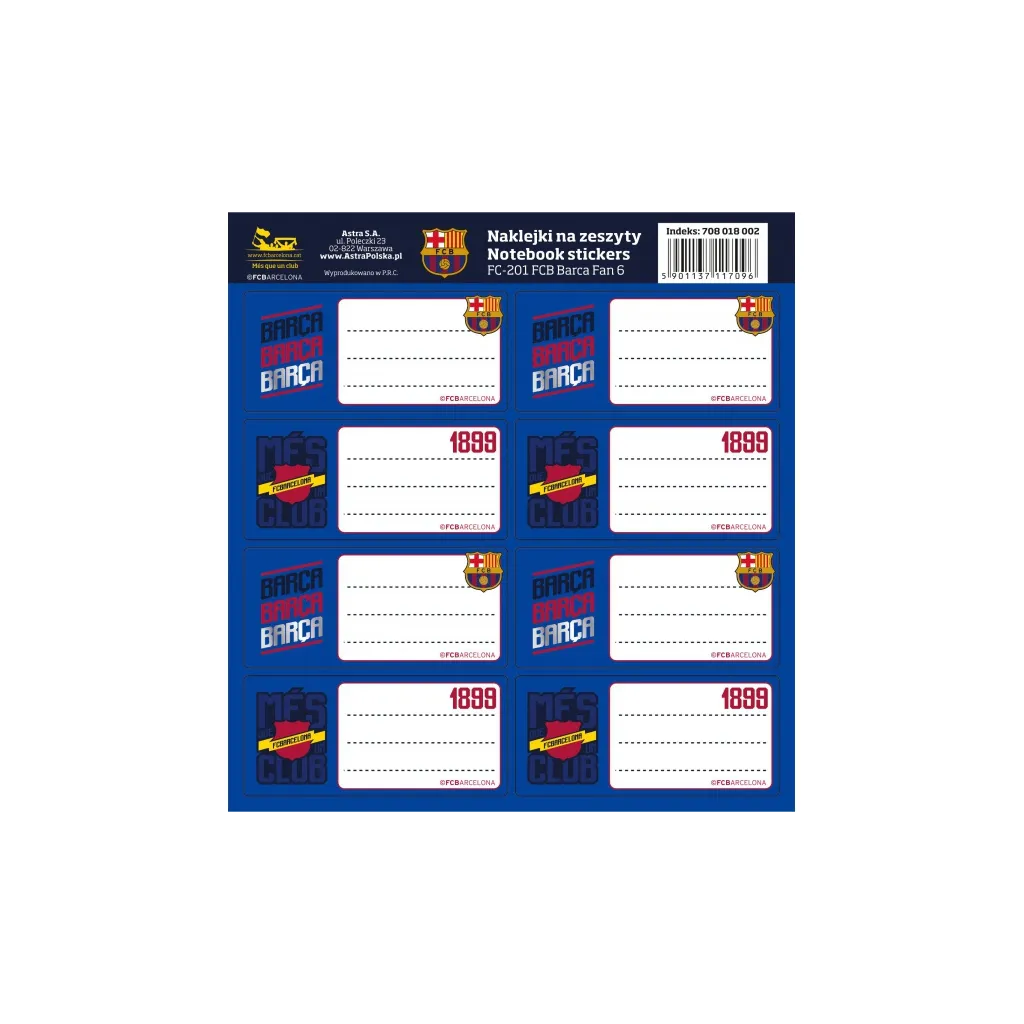 Samolepicí štítky na sešity 8ks FC BARCELONA, FC-201, 708018002