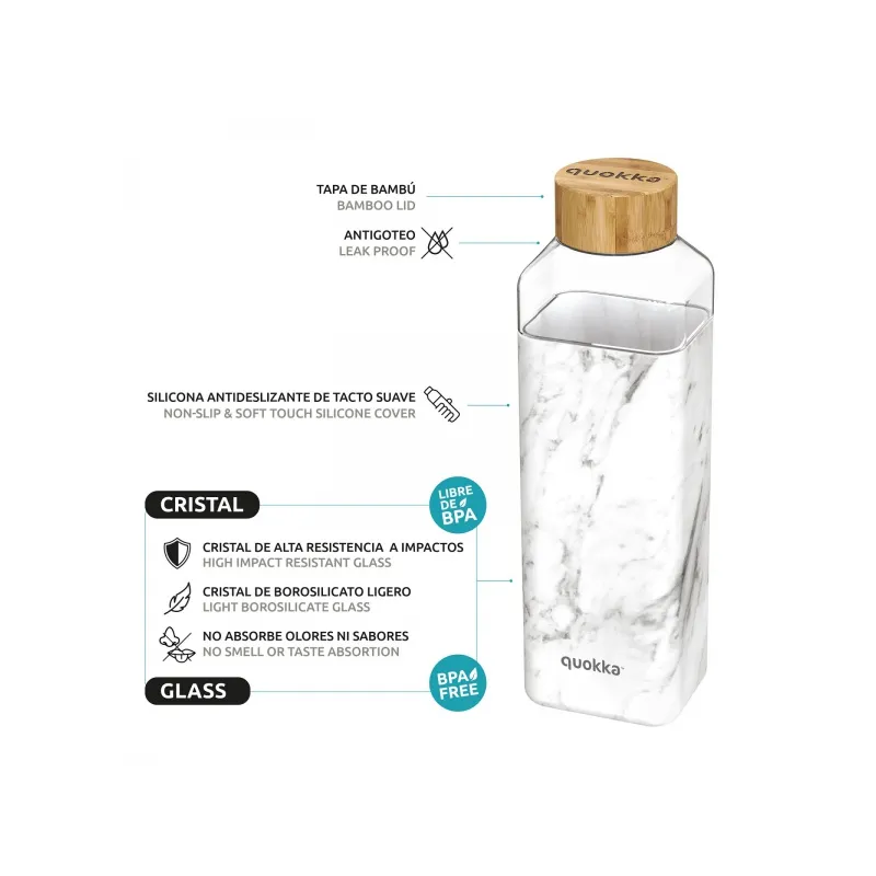 Quokka Storm, Sklenená fľaša so silikónovým povrchom Marble, 700ml, 40020