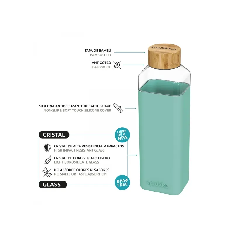 Quokka Storm, Sklenená fľaša so silikónovým povrchom Teal, 700ml, 40024