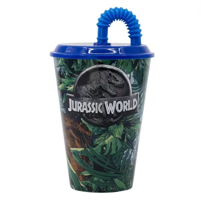 Plastový pohár s vrchnákom a slamkou JURASSIC WORLD Dinosaur, 430ml, 14630
