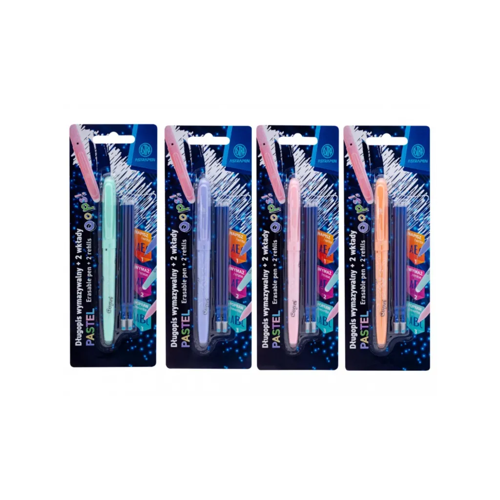 Gumovateľné pero AstraPen OOPS! modré – 0,6 mm + náplne, pastelové farby