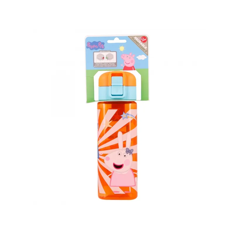 Hranatá plastová láhev PEPPA PIG LOCK, 550ml, 41202 Hranatá plastová láhev PEPPA PIG LOCK, 550ml, 41202