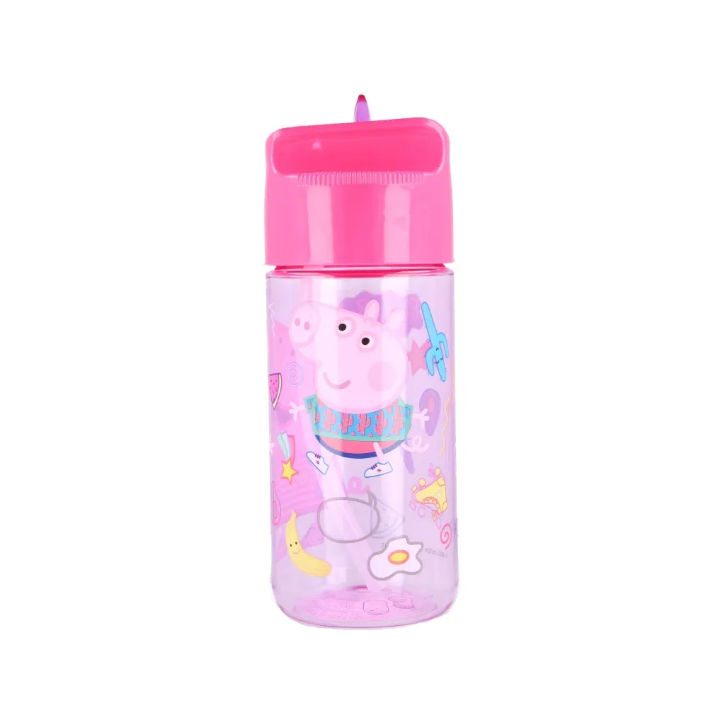Plastová fľaša s výsuvnou slamkou PEPPA PIG, Transparent Tritan, 430ml, 13936
