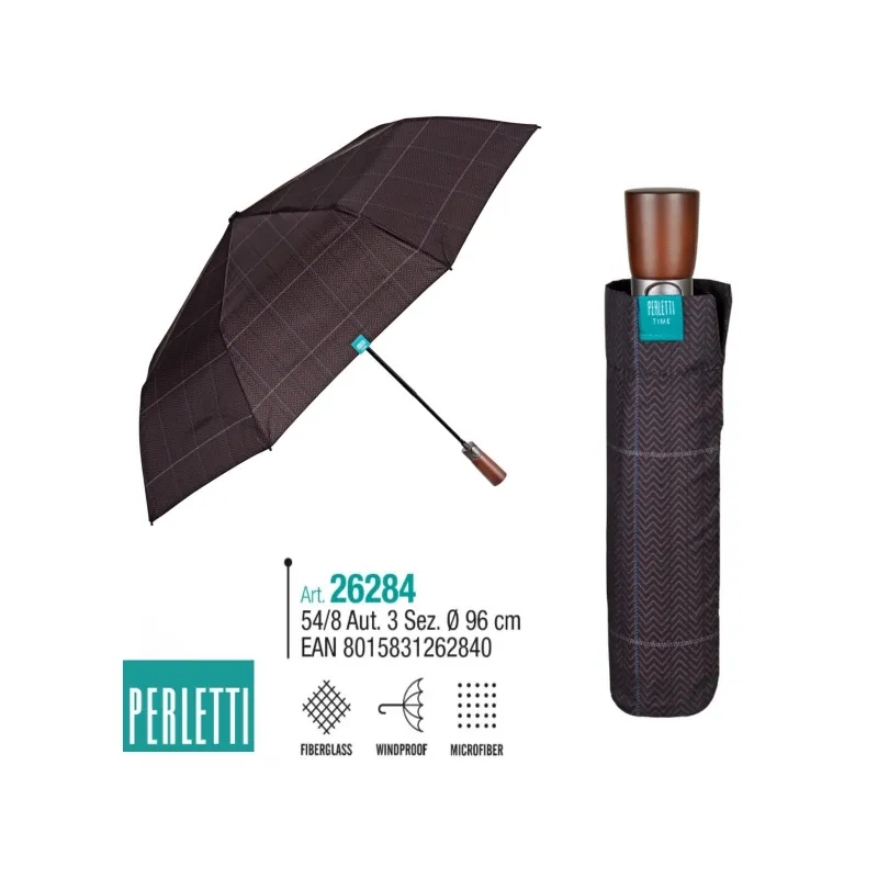 PERLETTI TIME Pánsky automatický dáždnik Scottish / hnedý tmavý, 26284